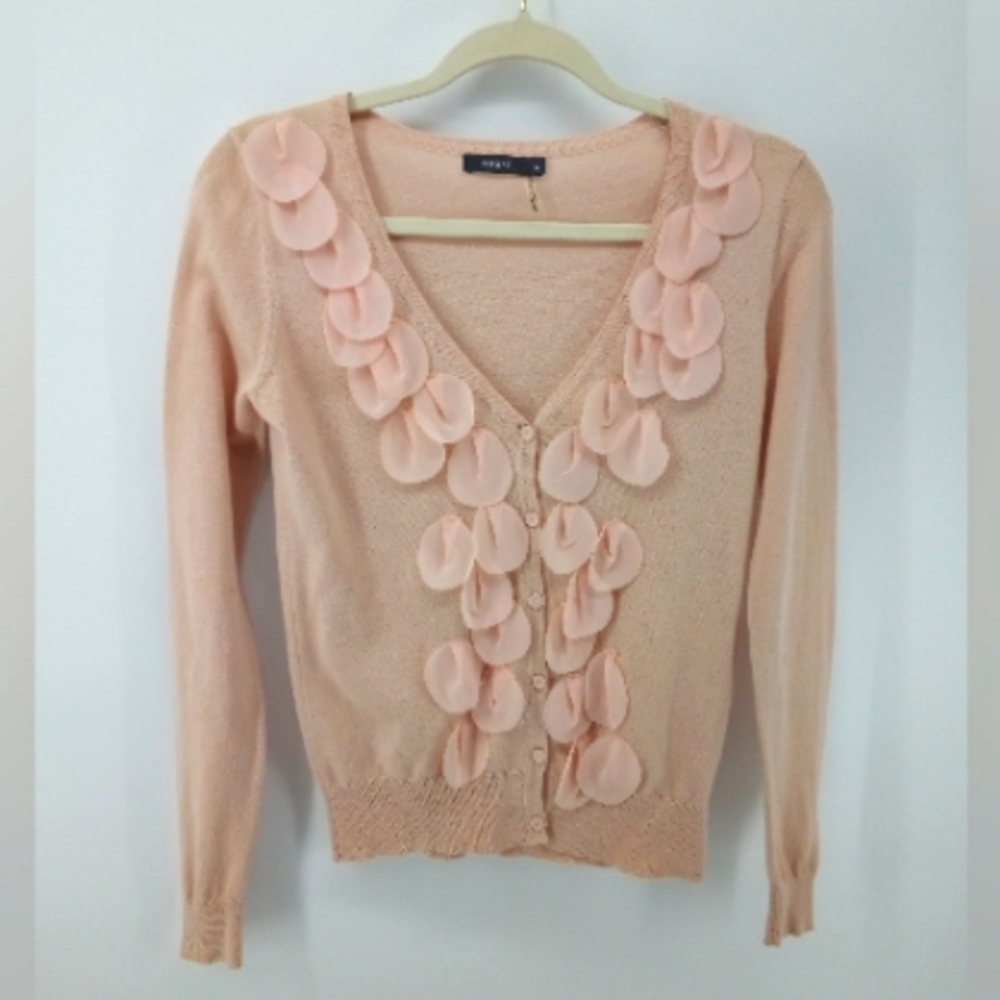 Theme Blush Pink Petal Cardigan 100% Cotton S Work Office Interview Spring
